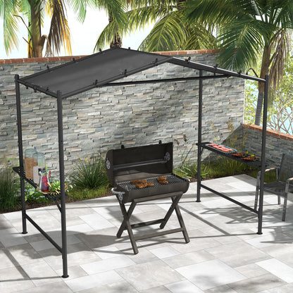Grilltent – Barbecue Tent – Grill Shelter – BBQ Overkapping – Weerbestendige Tent – Ruim 277x149x230 cm – Inclusief Zijvakken – Donkergrijs