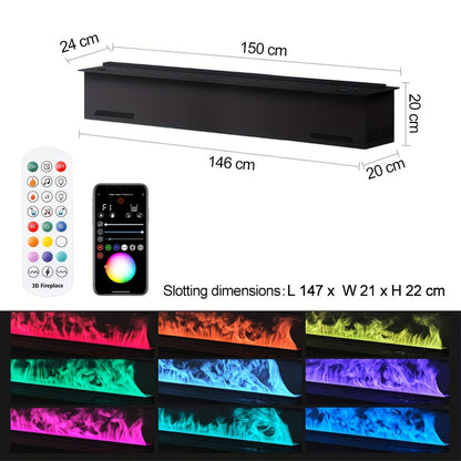3D Smart Elektrische Open Haard – Elektrische Haard – Digitale Haard – Wasserverdamper Haard – LED Sfeerverlichting – 150 cm Breed – Realistische 3D Vlammen Met Geluid – Automatische Wateraanvulling