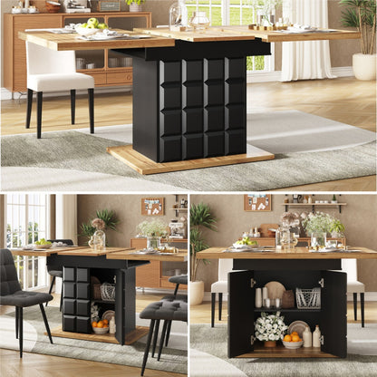 Uitklaptafel – Klaptafel – Uitschuifbare Tafel – Vouwtafel – Eettafel – Ruimtebesparend – Inklapbaar – 110-140 cm Uitbreidbaar – Stevig Opbergrekje – Zwart Ruitpatroon