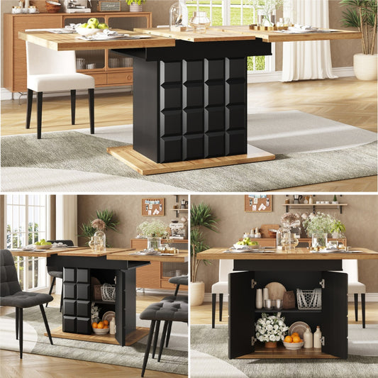 Uitklaptafel – Klaptafel – Uitschuifbare Tafel – Vouwtafel – Eettafel – Ruimtebesparend – Inklapbaar – 110-140 cm Uitbreidbaar – Stevig Opbergrekje – Zwart Ruitpatroon