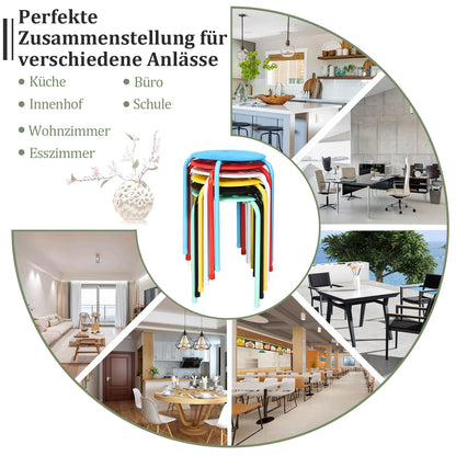 Kruk – Krukje – Zitkruk – Bijzetkruk – Stapelbare metalen krukken – Set van 6 – 44,5 cm Hoogte – Gekleurd assortiment