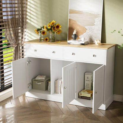 Dressoir – Wandmeubel – Opbergkast – Sideboard – Kast – Wit Hout – Push-to-Open Systeem – 120x36x80,5 cm Compact & Stevig