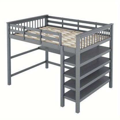 Hoogslaper – Stapelbed – Bed met Opbergruimte – Bedbank – Studentenkamerbed – 140x200 cm – Met Bureau en Metalen Frame – Grijs