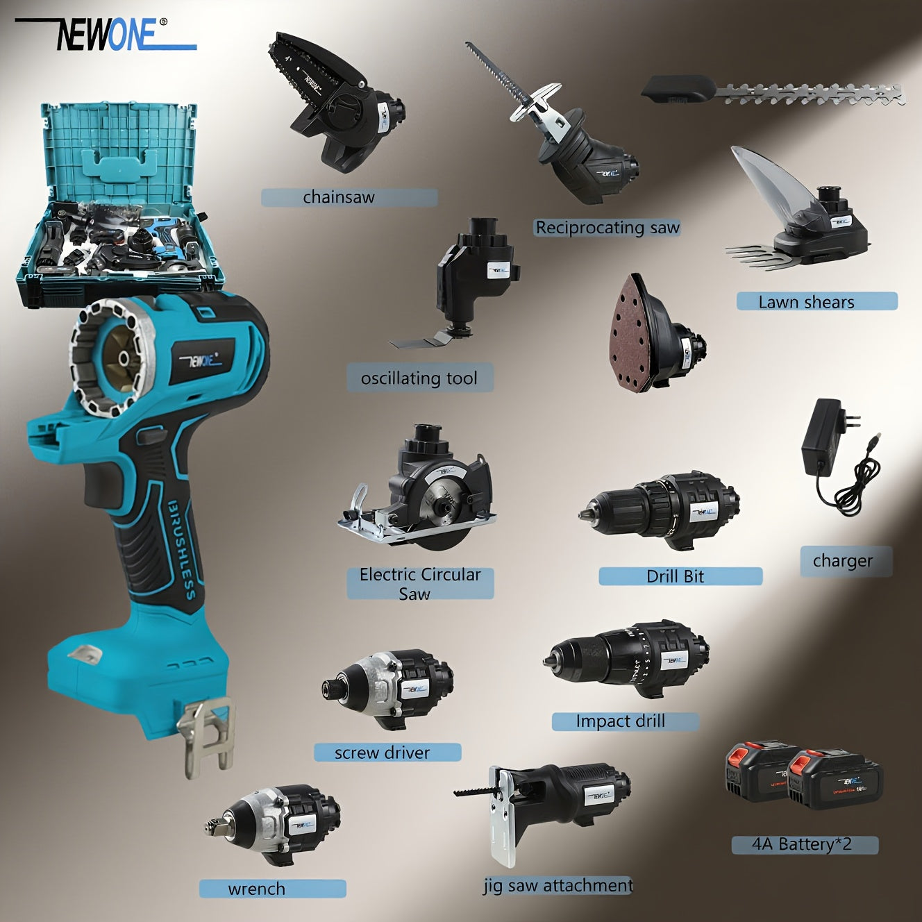 18V Multifunctionele Accuset – 12-in-1 Klusset – Accuboormachine – Slagboormachine – Multitool – Cirkelzaag – Brushless Motor – 4000mAh Lithium-Ion Batterij