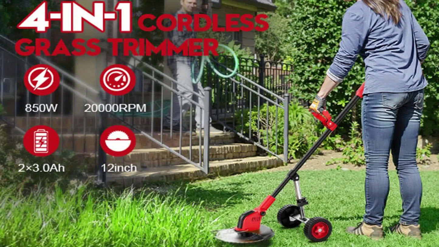 Draadloze Bosmaaier – Grasmaaier – Kantenmaaier – Struikkam – Trimmer – 850W Motor – 6000mAh Accu Met 2 Batterijen
