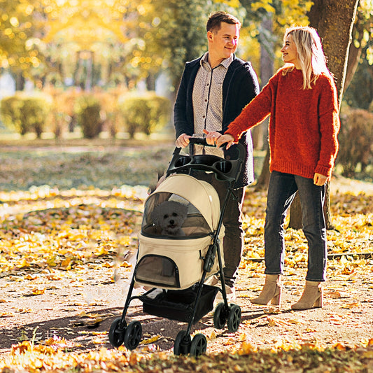 Huisdierwagen – Hondenbuggy – Kattenbuggy – Dierenbuggy – Hondenwagen – Opvouwbaar – Lichtgewicht Met Metaal Frame – Ademend Oxford Stof – Voor Kleine Honden En Katten – Khaki
