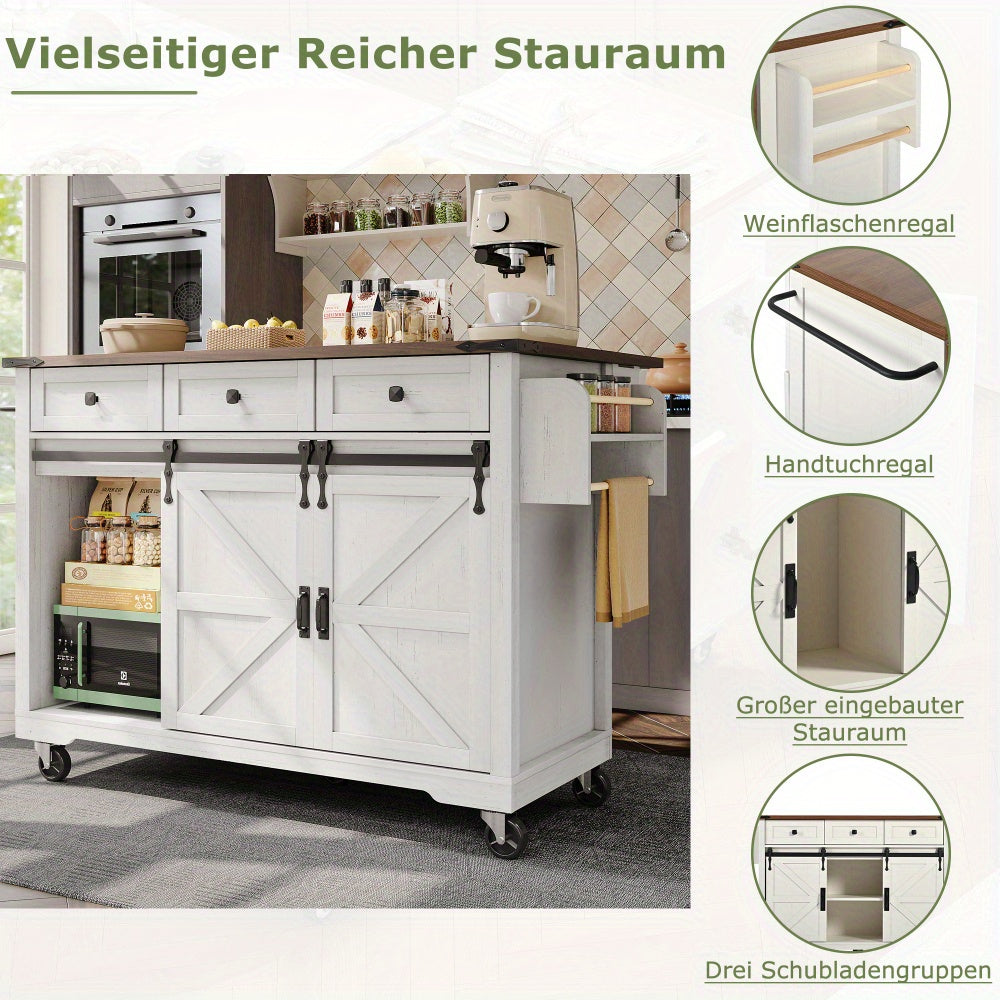 Keukeneiland – Keukentrolley – Keukenkast – Serveerwagen – Keukenwagen – Retro Design – Uittrekbaar Werkblad – Metalen Frame & Wieltjes Met Rem