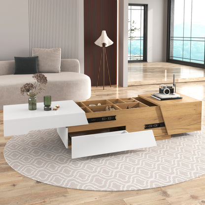 Salontafel – Koffietafel – Woonkamertafel – Bijzettafel – Uitschuifbare Tafel – MDF Houtlook Wit – Met Opberglades – 120x50x37,5 cm