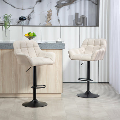 Barkrukken – Barstoelen – Krukken – Zitstoelen – Set van 2 – Verstelbare Zithoogte – Kunstleer Linnenlook Crème Zwart