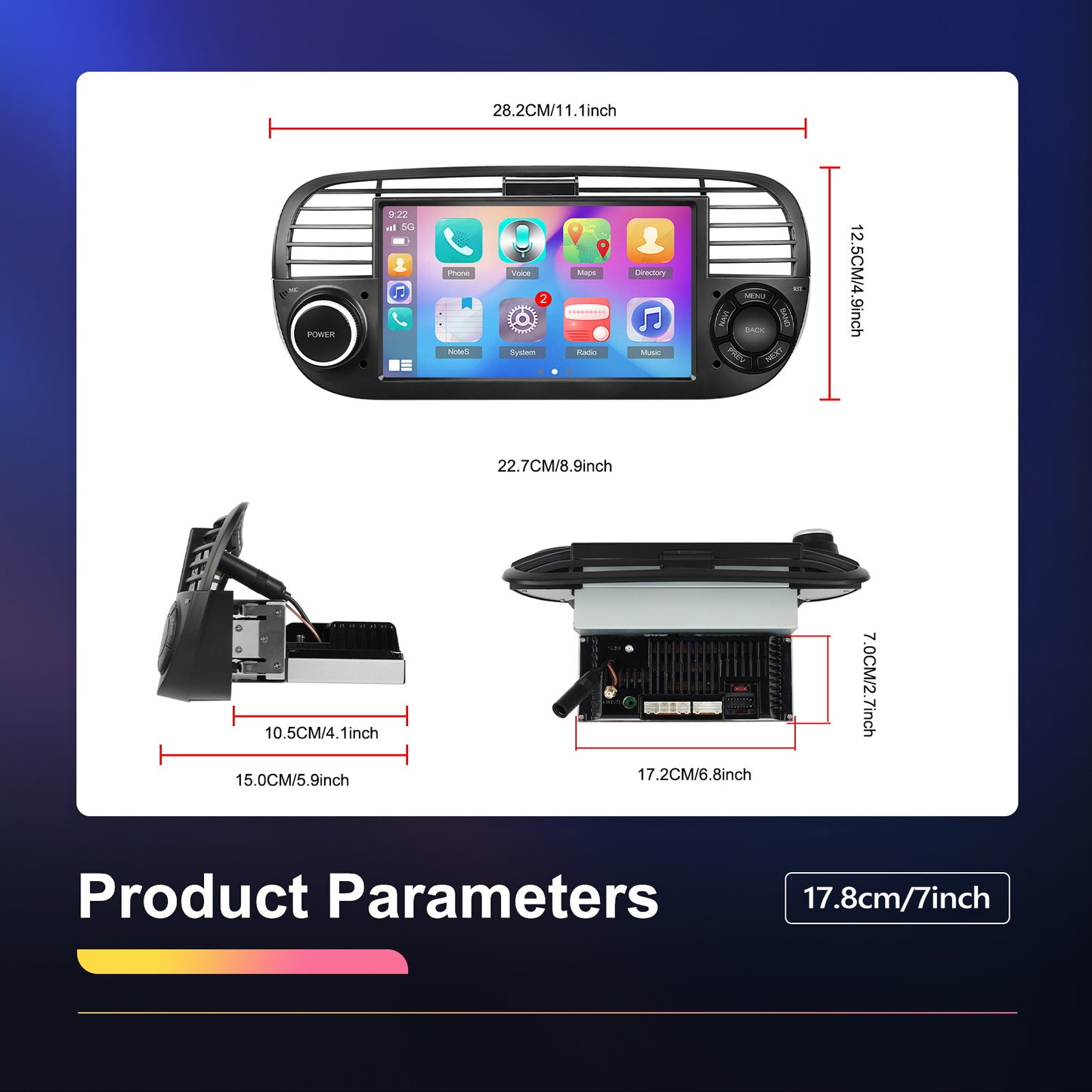 Autoradio – Autoradiosysteem – Autostereo – Auto Multimedia – In-Dash Radio – 7 Inch HD Touchscreen – Draadloos CarPlay & Android Auto – GPS Navigatie – WiFi Connectiviteit