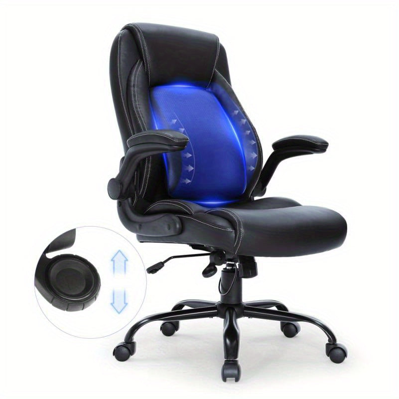 Ergonomische Bureaustoel – Kantoorstoel – Bureaustoel Met Hoge Rugleuning – Werkstoel – Desk Chair – Verstelbare Lendensteun – Memory Foam Zitting – Zwart Kunstleer – Metaal Frame – 5 Wielen