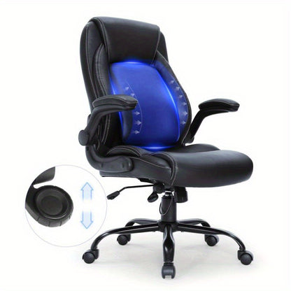Ergonomische Bureaustoel – Kantoorstoel – Bureaustoel Met Hoge Rugleuning – Werkstoel – Desk Chair – Verstelbare Lendensteun – Memory Foam Zitting – Zwart Kunstleer – Metaal Frame – 5 Wielen