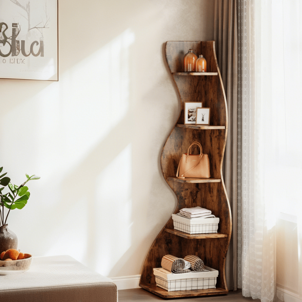 Hoekboekenkast – Boekrek – Plantenrek – Vakkenkast – Opbergmeubel – 5-Lagen – Verstelbare Planken – Wit Houten Design