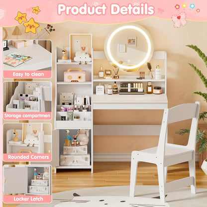 Make-up Tafel – Kaptafel – Schminktafel – Vanity Set – Opmaaktafel – MDF en Hout – Met Spiegel en Krukje – Eenvoudige Montage