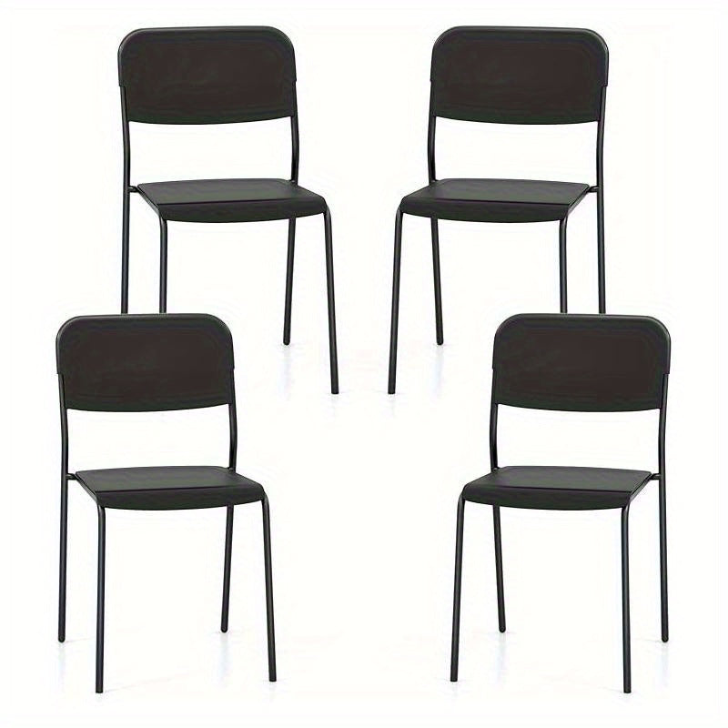 Set of 4 Dining Room Chairs, Stackable Kitchen Chairs with Backrest & Metal Legs, Polypropylene Seat, Chair without Armrests, Stacking Chairs for Dining Room, Living Room, Restaurant (Black)