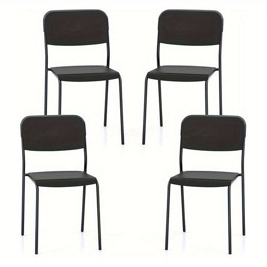 Set of 4 Dining Room Chairs, Stackable Kitchen Chairs with Backrest & Metal Legs, Polypropylene Seat, Chair without Armrests, Stacking Chairs for Dining Room, Living Room, Restaurant (Black)