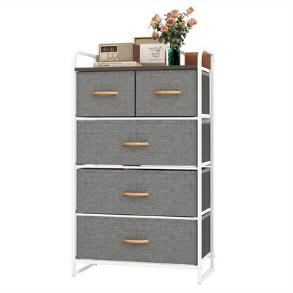 Wascommode – Opbergkast – Ladenkast – Commode – Kast Met Lades – 5 Ruime Stoffen Lades – Robuuste MDF Bovenplaat – Verstelbare Pootjes