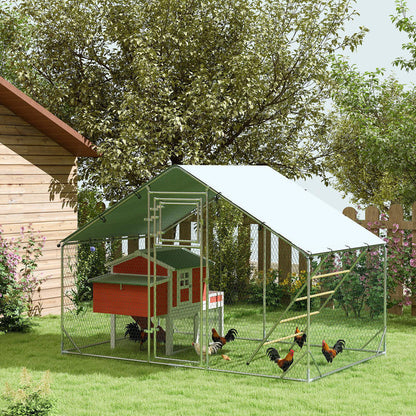 Large Chicken Coop with Automatic Feeder & UV-Resistant High Quality Roof - Heavy-Duty Steel Frame, Spacious Outdoor/Indoor Run for 6-8 Chickens, Easy Assembly, Predator-Proof Design, Ventilation Mesh Walls & Floor, Durable M