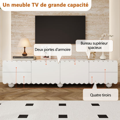 tv meubel – tv kast – tv stand – lowboard – media meubel – wit – modern geschulpte afwerking – bamboe materiaal – 4 lades – 2 kastdeuren – vloerstaand