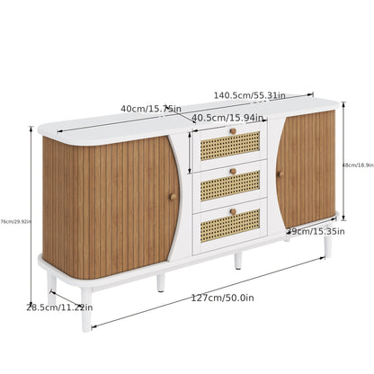 Houten Dressoir – Sideboard – Dressoir Kast – Ladekast – Rattan Kast – Massief Hardhout – Schuifdeuren met Lades