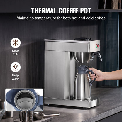 Filterkoffiezetapparaat – Koffiezetter – Koffiemachine – Dripkoffiezetter – Thermoskan – 12 Kopjes Capaciteit – Roestvrijstalen Behuizing