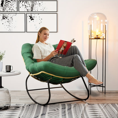 Relaxstoel – Schommelstoel – Fauteuil – Loungestoel – Ligstoel – Oversized Design – Versterkt Stalen Frame – Comfortabel Polyester Kussen - Groen