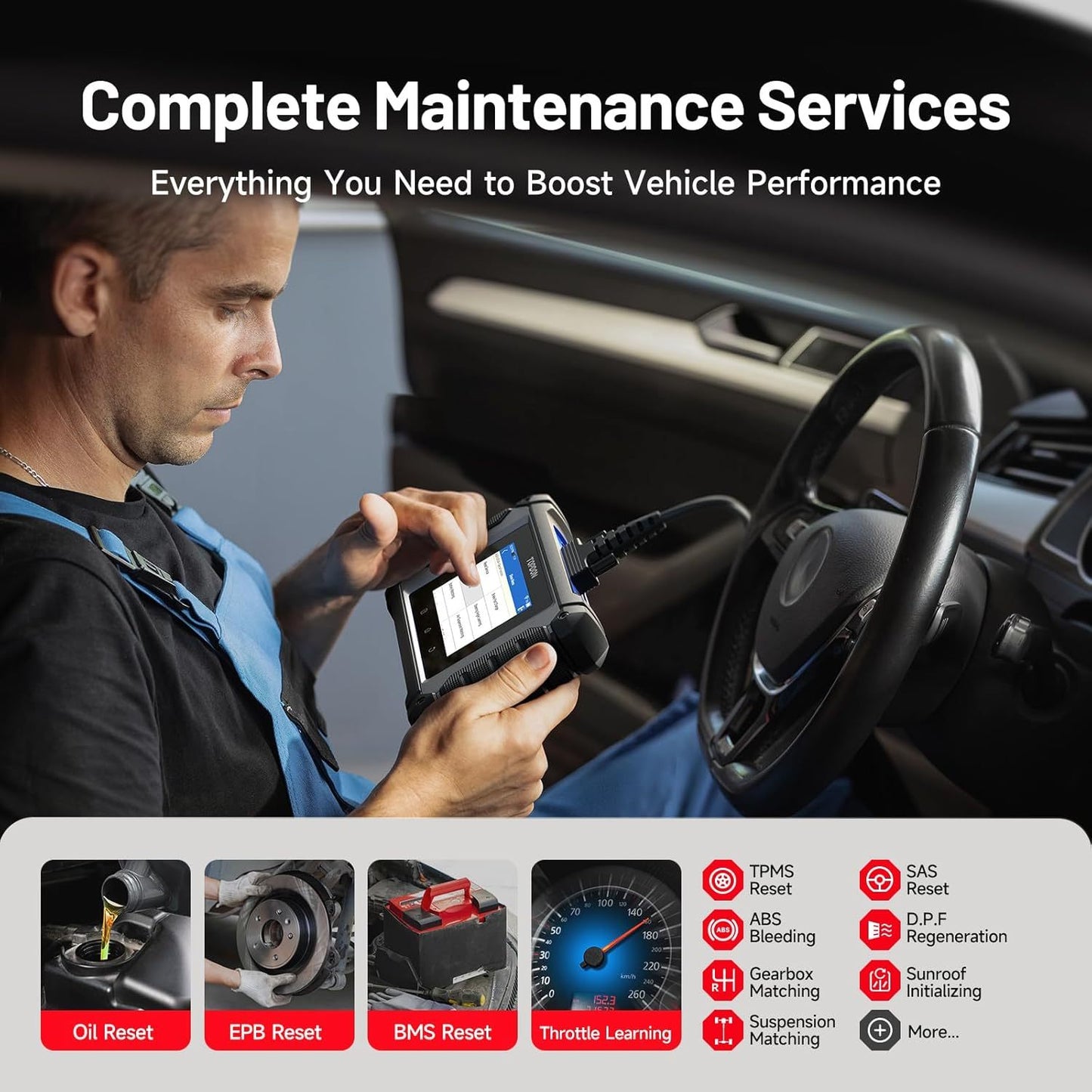 OBD2 Scanner – Auto Diagnose Tool – Foutcode Uitlezer – ECU Codering – Universeel Compatibel – 28+ Servicefuncties – Draadloos via Wi-Fi – USB Oplaadbaar