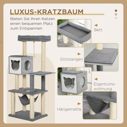 Krabpaal – Kattenboom – Krabmeubel – Kattenhuis – Kattenmand – 155 cm Hoog – Met Hangmat en Sisal Krabpalen