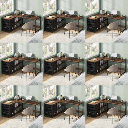 Groot L-vormig Bureau – Hoekbureau – Computertafel – Werkplek – Bureau met Opberglades – Stevig Fiberboard – Wisselbare Hoekopstelling – Bruin Modern Design