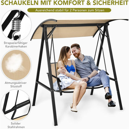Tuinschommel – Schommelstoel – Tuinbank – Patio Schommel – Buitenschommel – Verstelbaar Dak – Stabiel Metalen Frame – 2-Persoons Zitplaats 101x49 cm