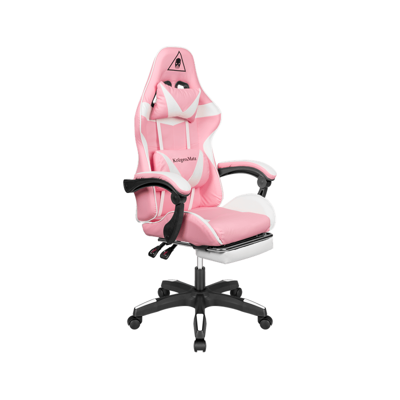 Gaming Stoel – Gamestoel – Gaming Chair – Game Stoel – Bureaustoel – Verstelbare Rugleuning – Eco-Leren Bekleding – Inclusief Voetensteun - Wit/Roze