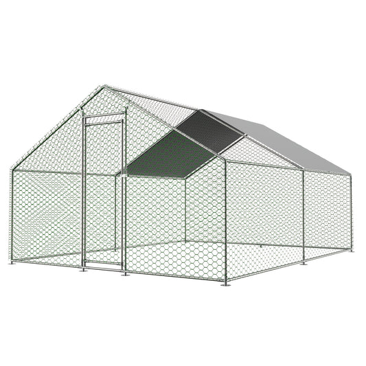 3m x 4m x 2m Outdoor Chicken Coop with Safety Lock and Waterproof PE Fabric, Metal Material, Suitable for Chickens, Rabbits, and Other Small Animals