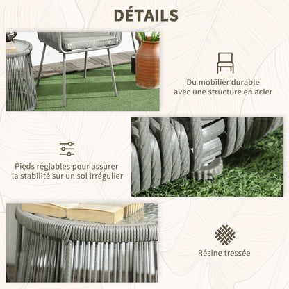 Tuinset 3-Delig – Tuinmeubelset – Balkonset – Terrasset – Loungeset – Compact 2-Persoons – Weerbestendig PE-Rotan – Getemperd Glas Tafelblad