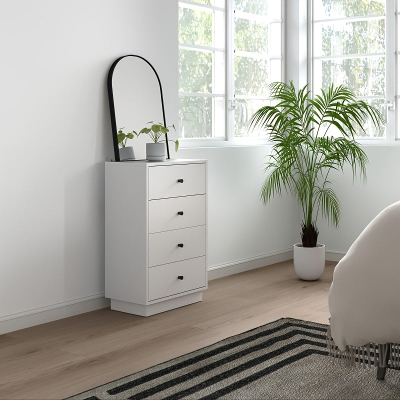 Ladekast – Ladekasten – Dressoir – Opbergkast – Opbergmeubel – Wit – 4 Lades en 3 Open Planken – Ruimtebesparend en Stevig