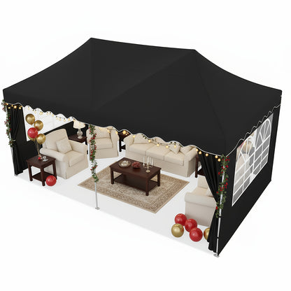 Pop-up Partytent – Vouwtent – Tent – Canopy – Overkapping – Zwart – 3x6 Meter – UV-Bestendig Oxford Polyester – Aluminium Frame Met 6 Afneembare Zijwanden