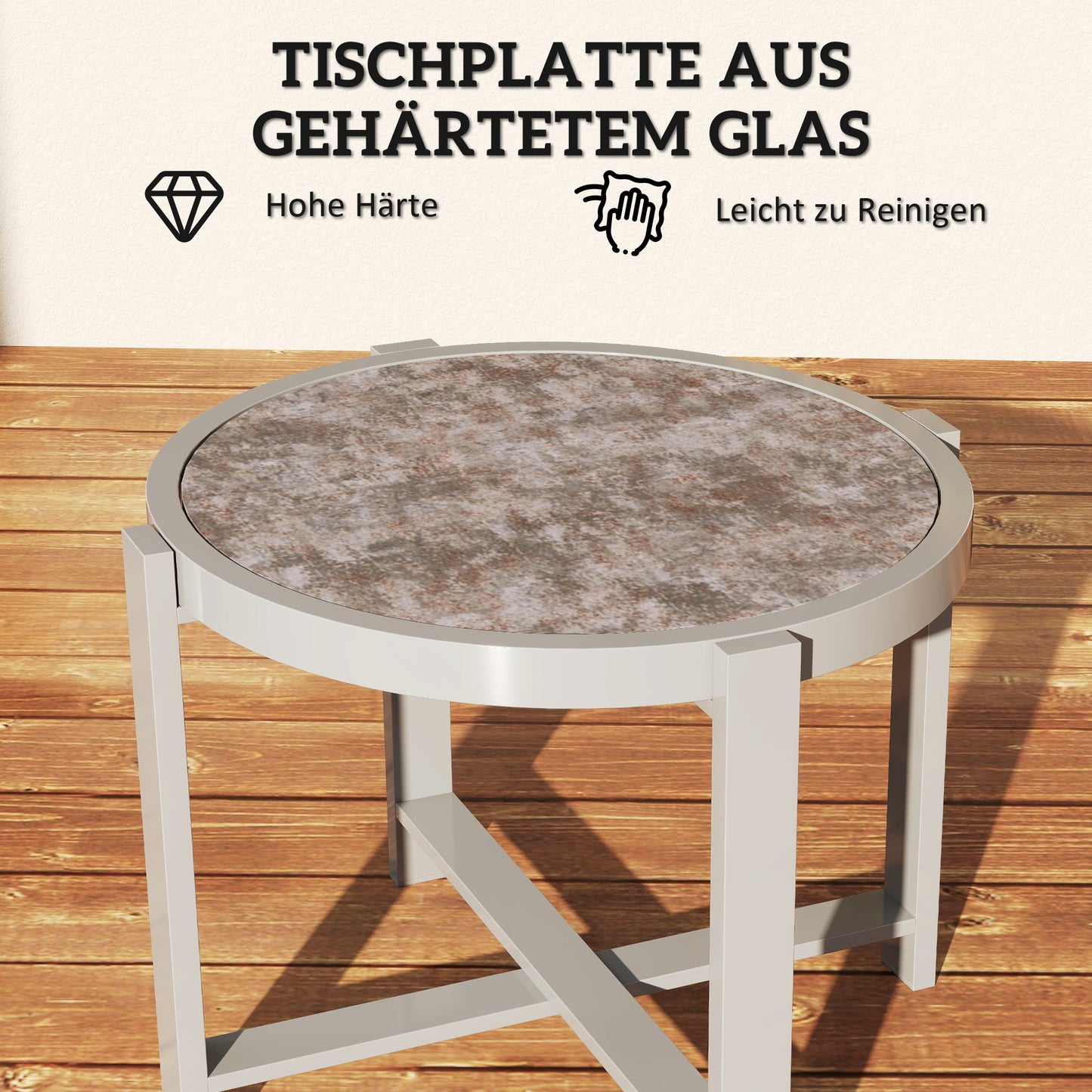 Bijzettafel – Bijzettafeltje – Sidetable – Tuinmeubel – Balkon Tafel – Grijs – Weerbestendig Aluminium – Marmerlook Blad – Compact Design – Onderhoudsvriendelijk