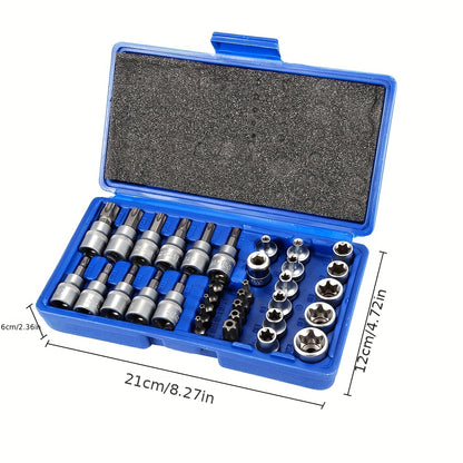 Dopsleutelset – Ratelsleutelset – Socketset – Moersleutel – Slagschroevendraaier – 34-delig – Gemaakt van duurzaam Chroom Vanadium Staal – Geschikt voor 1/4" en 3/8" aandrijvingen
