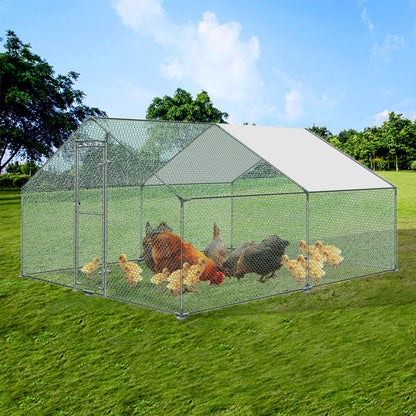 Kippenhok – Kippenren – Buitenren – Pluimveehok – Dierenverblijf – 3x4x2 Meter – Metalen Constructie – Beschermend Zonnedak