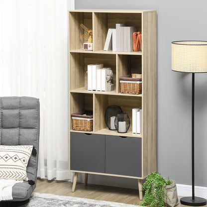 Moderne Opbergkast – Boekenkast – Kast met Deuren – Vakkenkast – Opbergmeubel – Natuurlijk Hout – 6 Open Planken – Anti-Kantel Systeem – Compact 80x35x180 cm