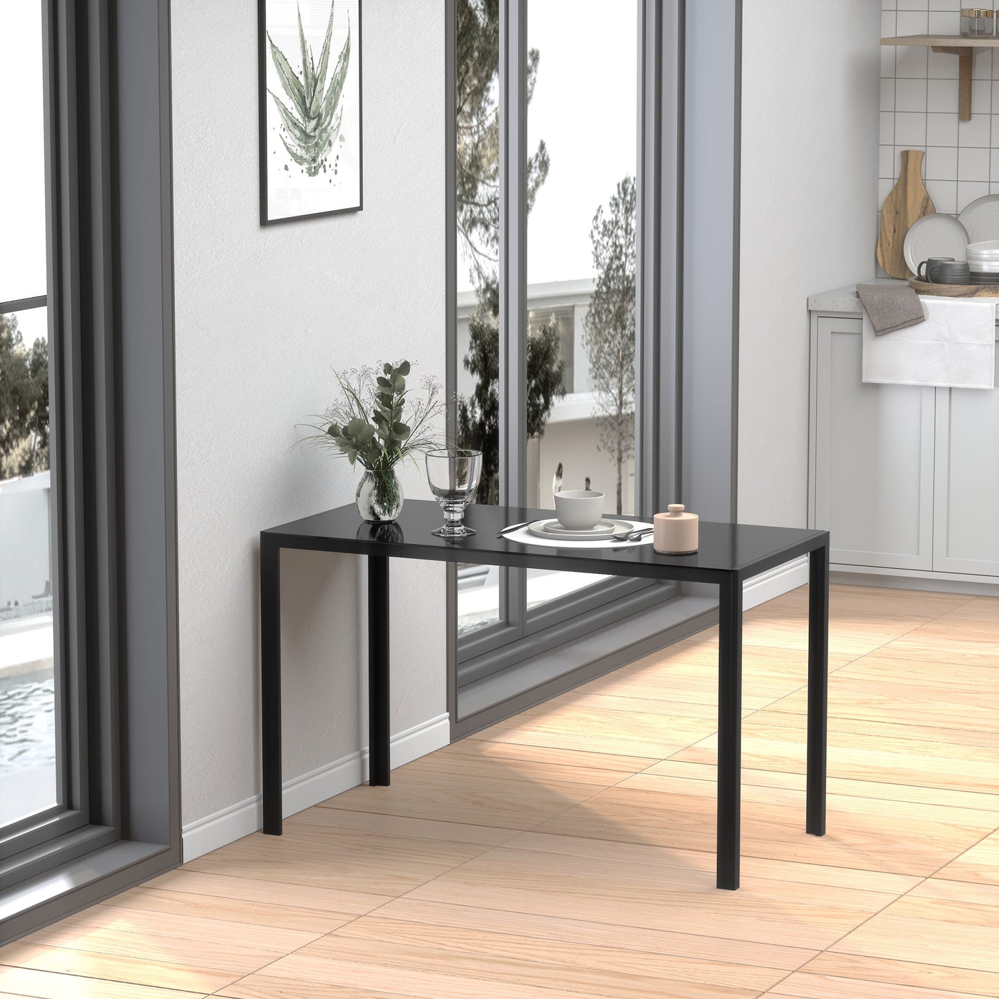 Eettafel – Keukentafel – Eetkamertafel – Woonkamertafel – Tafel – Glasblad – Stevig Metalen Frame – 120x60x75 cm – 4 Personen