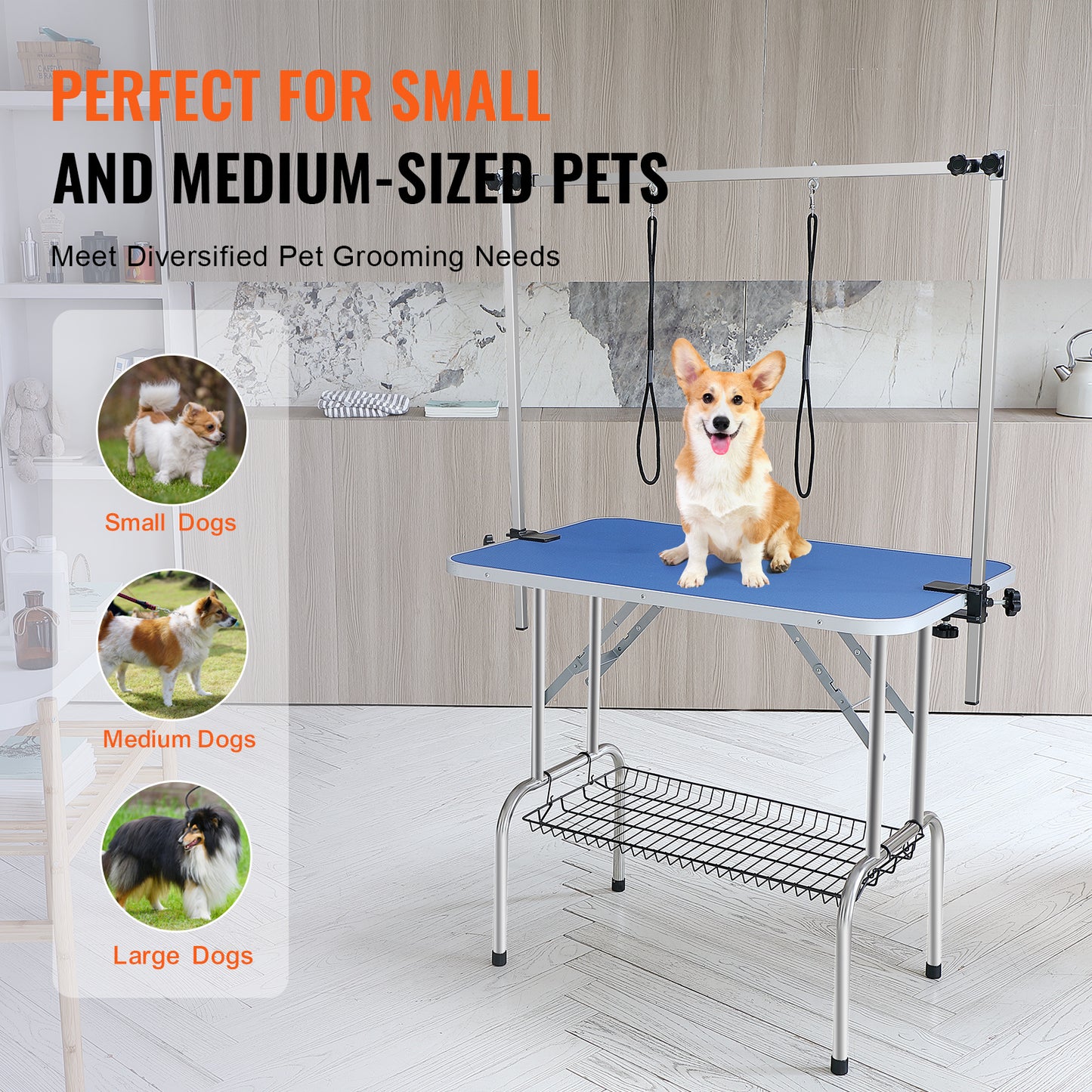 Trimtafel Hond – Grooming Tafel – Verzorgingstafel – Opvouwbare Trimbank – Honden Trimtafel Blauw – Stevige IJzeren Constructie – Maximale Draagkracht 150 kg