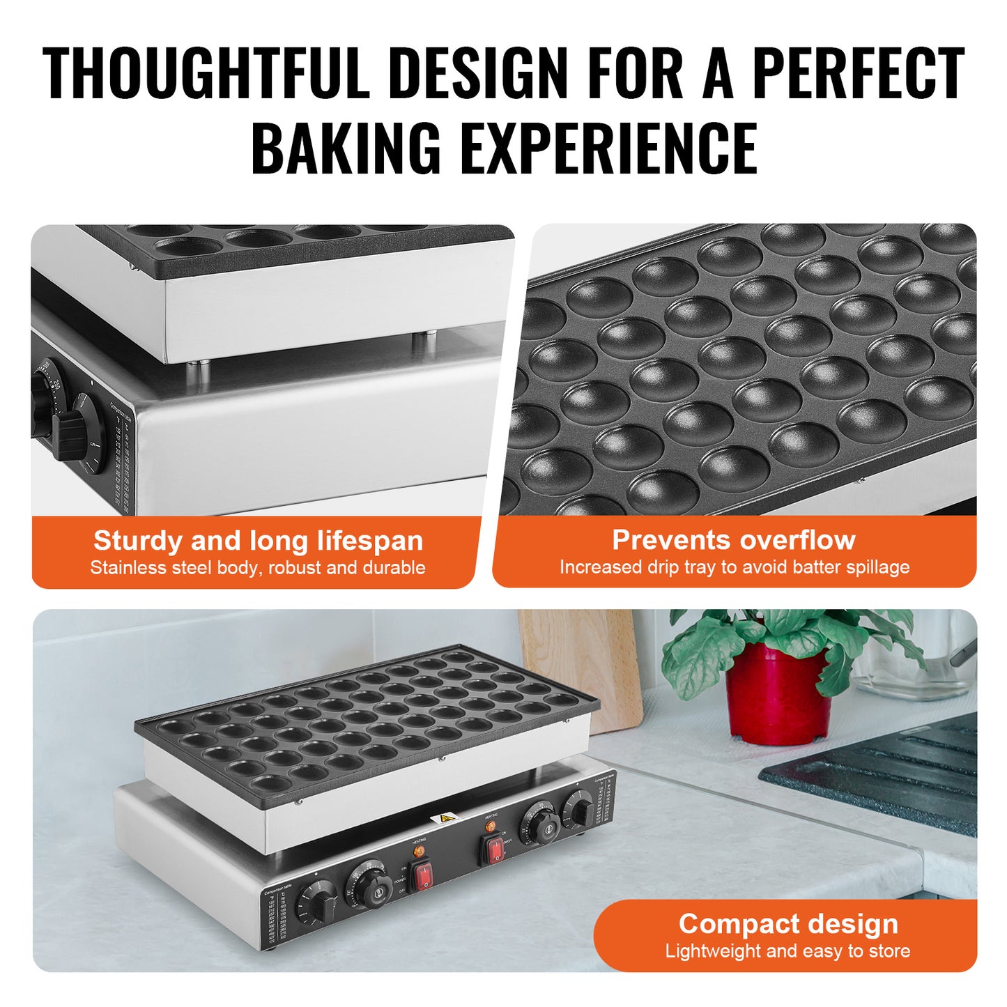Pannenkoekenmaker – Crêpemaker – Mini Pancakemaker – Snackmaker – Roestvrij Staal – 50 Mini Pannenkoekjes – 1700W Hoog Vermogen