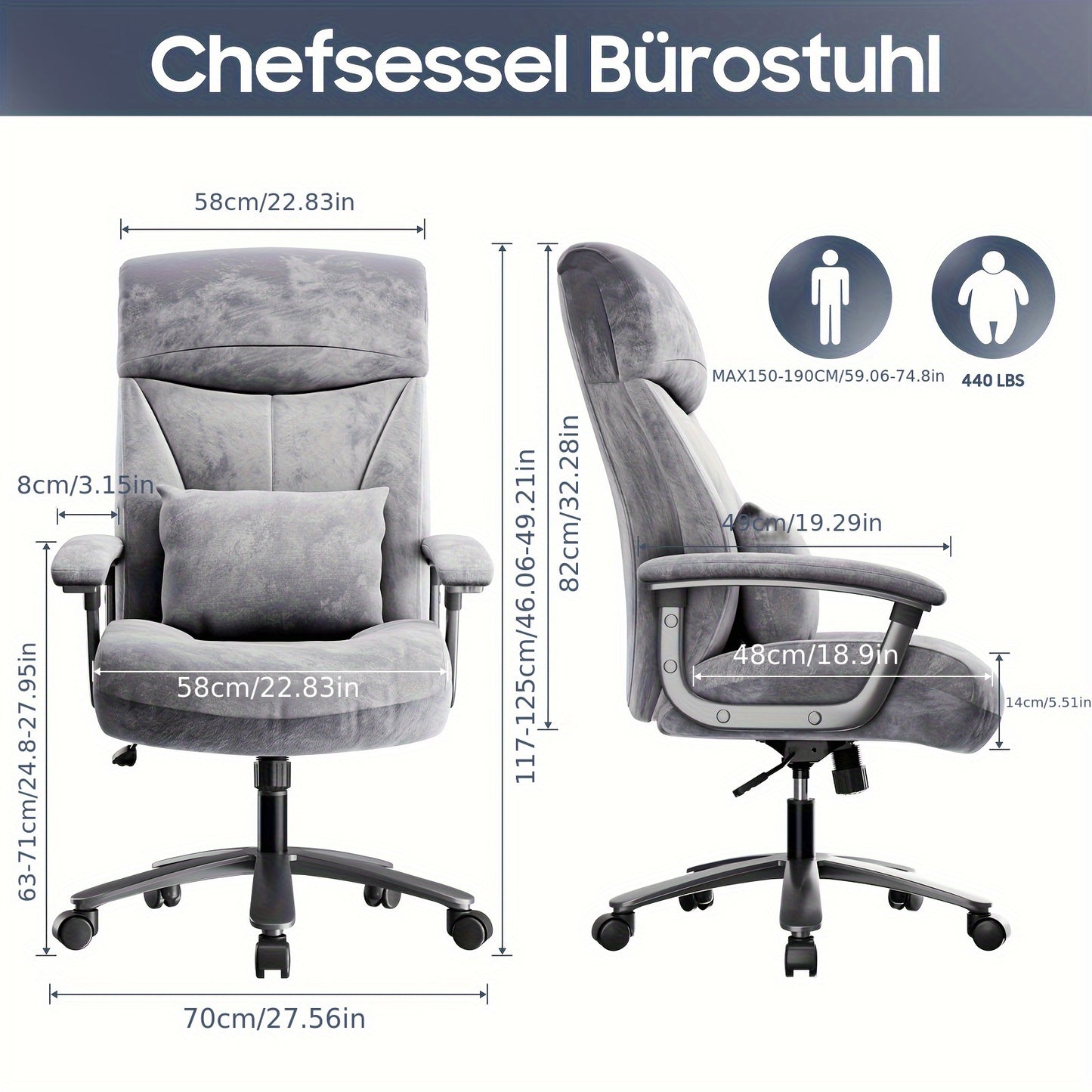 Bureaustoel – Ergonomische Stoel – Bureau Stoel – Kantoormeubilair – Draaistoel – Grijs – Geheugenfoam Zitting – Kantelbare Rugleuning