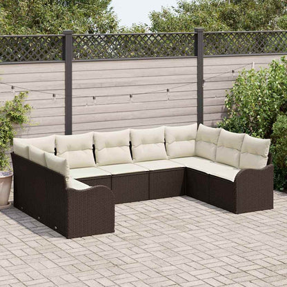 Tuinbank – Buitenbank – Loungeset – Tuinmeubel – Modulair Design – Weerbestendig Rattan – Comfortabele Wasbare Kussens – Bruin Crème