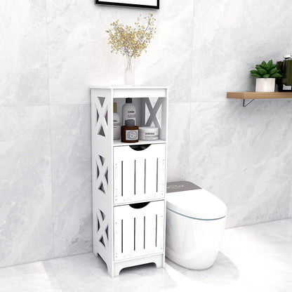 Badkamerkast – Opbergkast – Badkamermeubel – Kast Met Laden – Smalle Kast Wit – Compact 89x30x30 cm – Vochtbestendig Kunststof