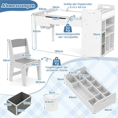 kinderbureau – kindertafel – speeltafel – tekentafel – knutseltafel – 3-in-1 opklapbaar tafelblad – stevig dennenhout met ruime opbergruimte