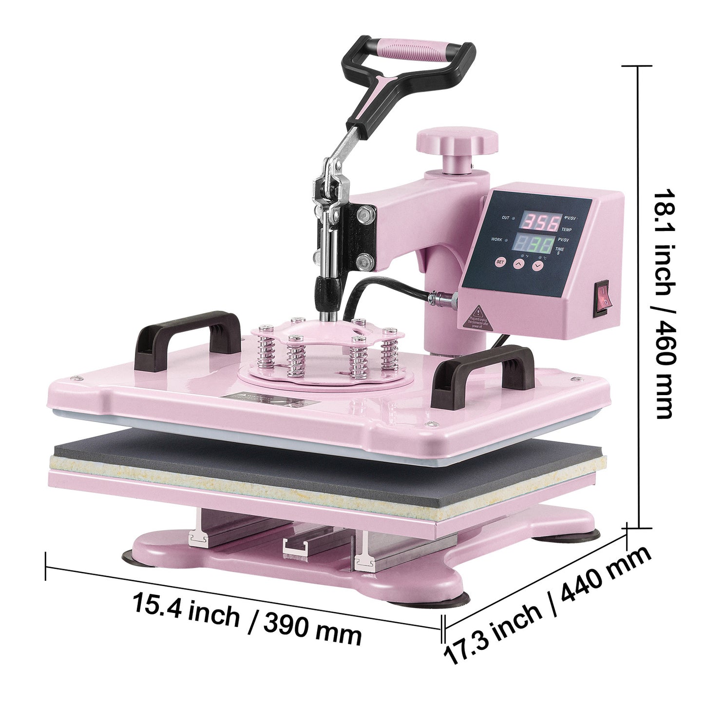 Warmtepers – Transferpers – Textielpers – Mokkenpers – Roze 8-in-1 – 30,5x38,1 cm Warmteplaat – Digitale Temperatuur- en Tijdinstelling
