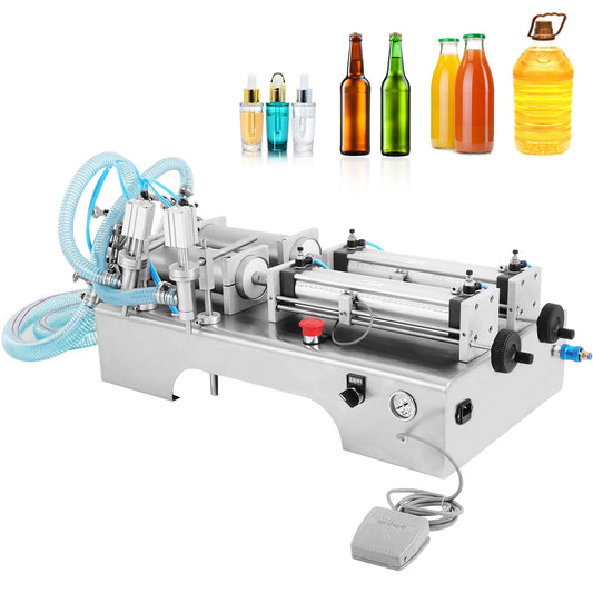 Vulmachine – Vloeistofvuller – Flessenvuller – Pneumatische Vulmachine – Vloeistof Dispenser – Twee Vulmondjes – Roestvrij Staal – Instelbaar 100-1000 ml