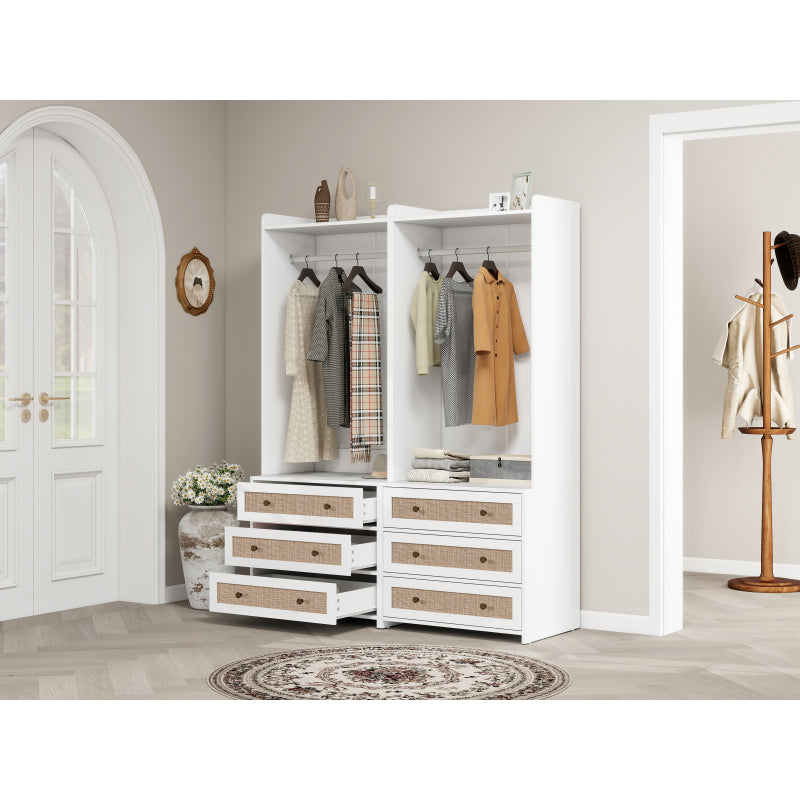 Kast – Garderobekast – Opbergkast – Kledingkast – Ladekast – Modern Wit – Rattan Deuren – Kantelvrij MDF Melamine – Compact Verticaal Design