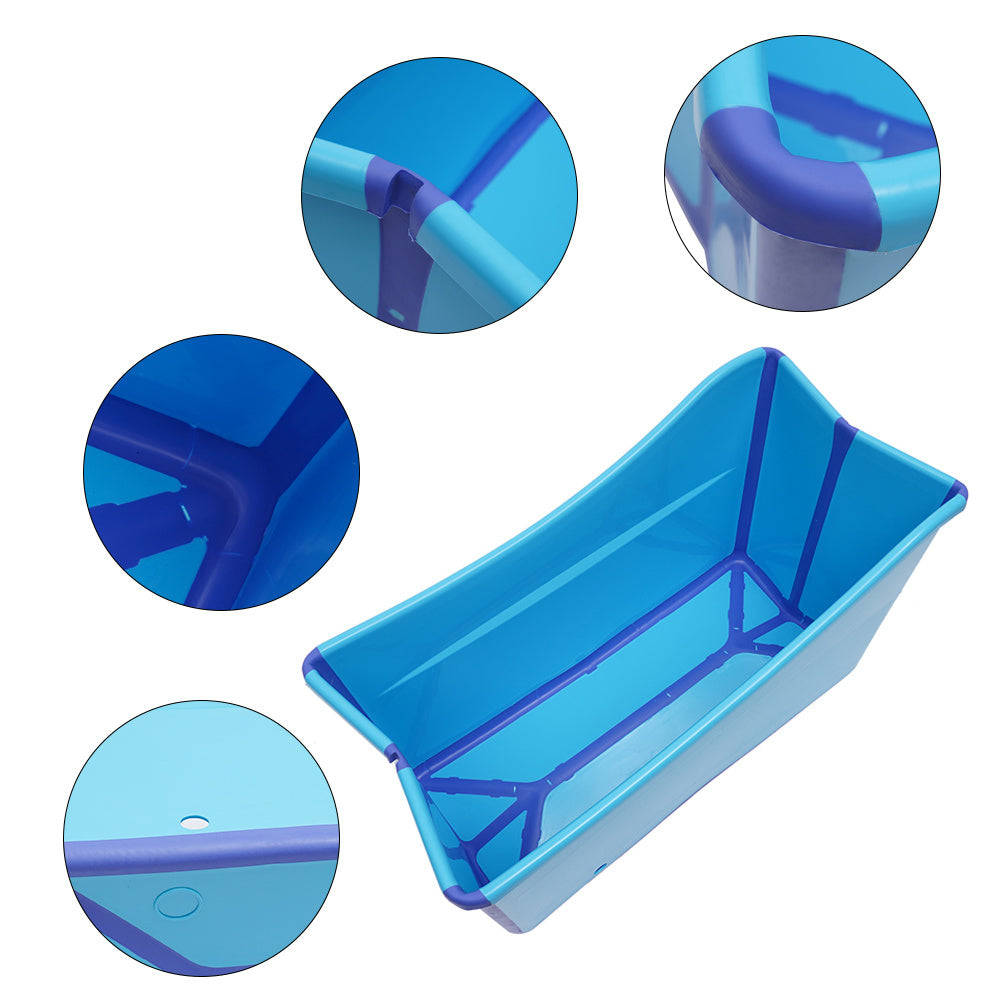 1-Pack Blue Portable Folding Bathtub - Durable PP & TPE Material, 89.99KG Weight Capacity, Rectangular Design for RVs, Hotels, Bathrooms, Patios - Space-Saving Foldable Tub with Drain Plug & Modern Style